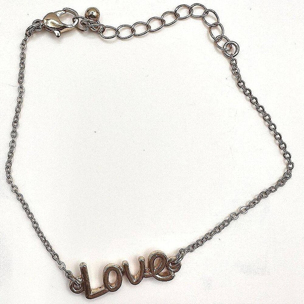 Vintage 90s Gold Tone Love Script Charm Bracelet Minimalist Dainty Jewelry